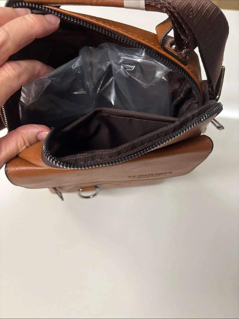 Weixier new Tan Leather Crossbody Men's Bag